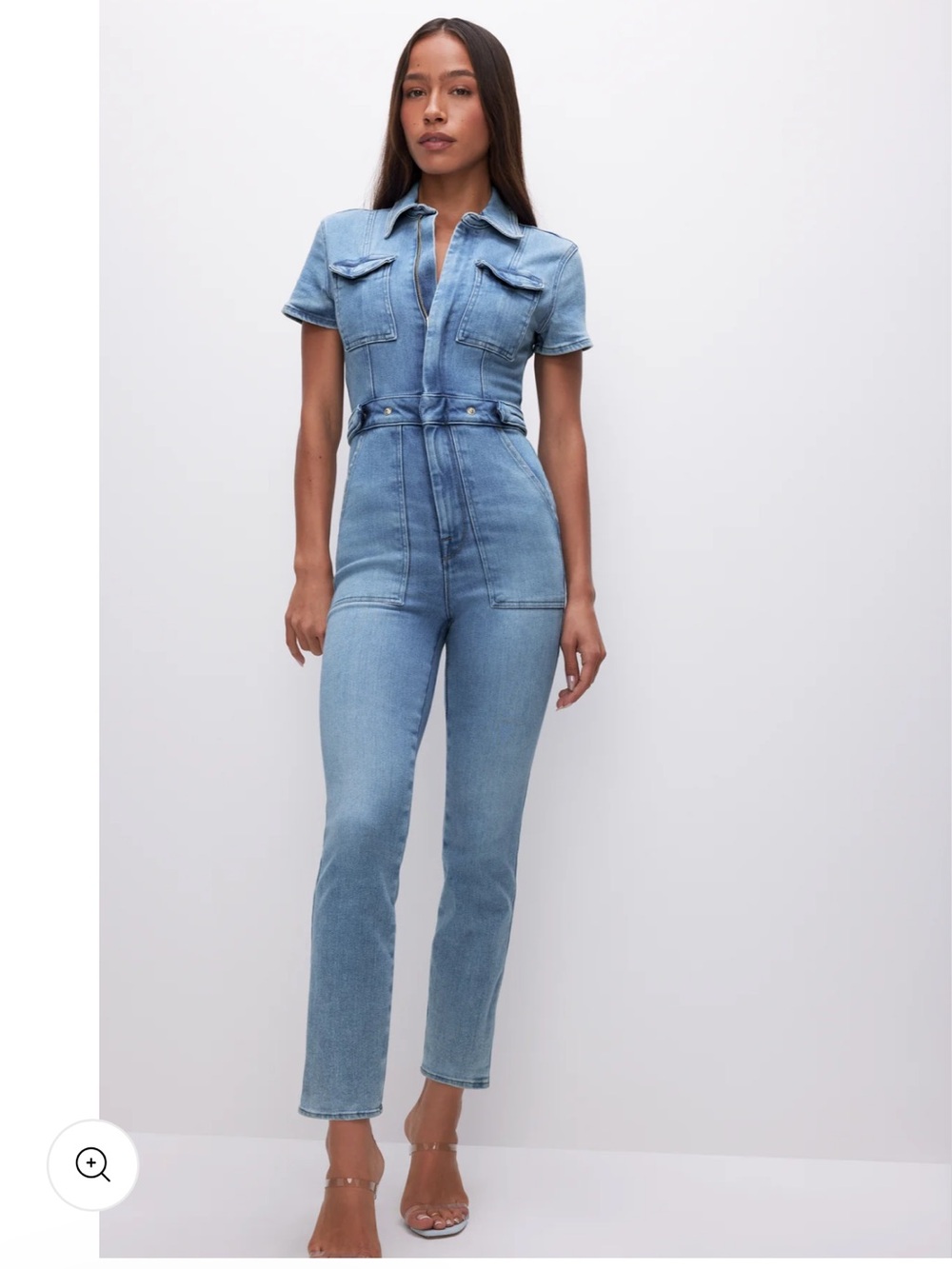Good American blue fit for success blue short sleeved jumpsuit one piece S